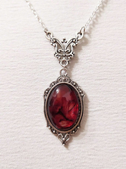 1pc Gothic Vintage Red Quartz Crystal Necklace Butterfly Necklace Vampire