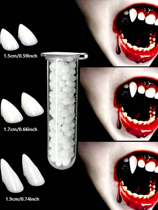 4pcs Halloween Classic Vampire Dentures Practical Joke Prop Teeth Set With Adhesive