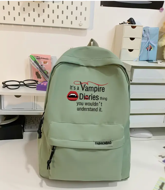 Casual Nylon Backpack with Vampire Diaries Print