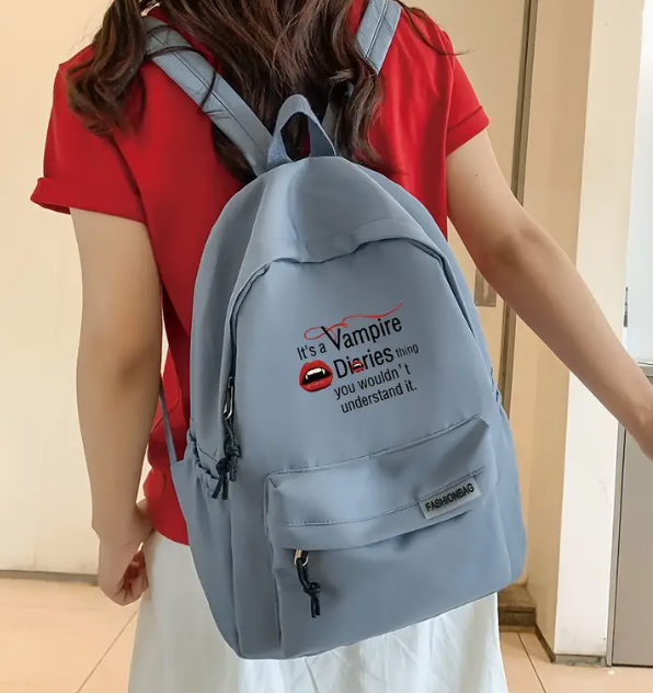 Casual Nylon Backpack with Vampire Diaries Print