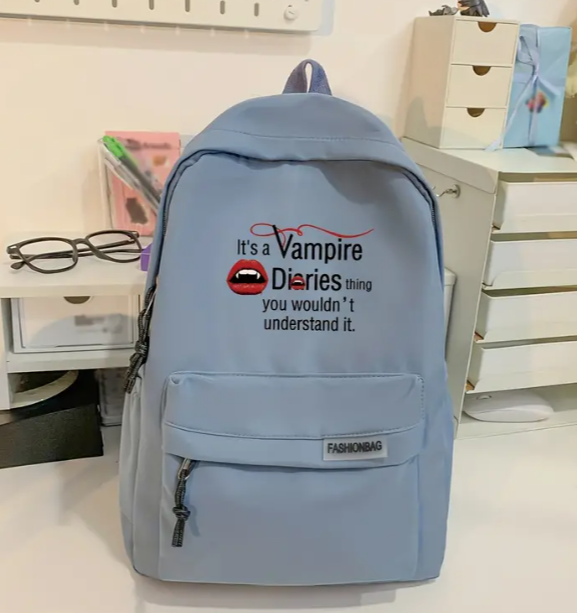 Casual Nylon Backpack with Vampire Diaries Print
