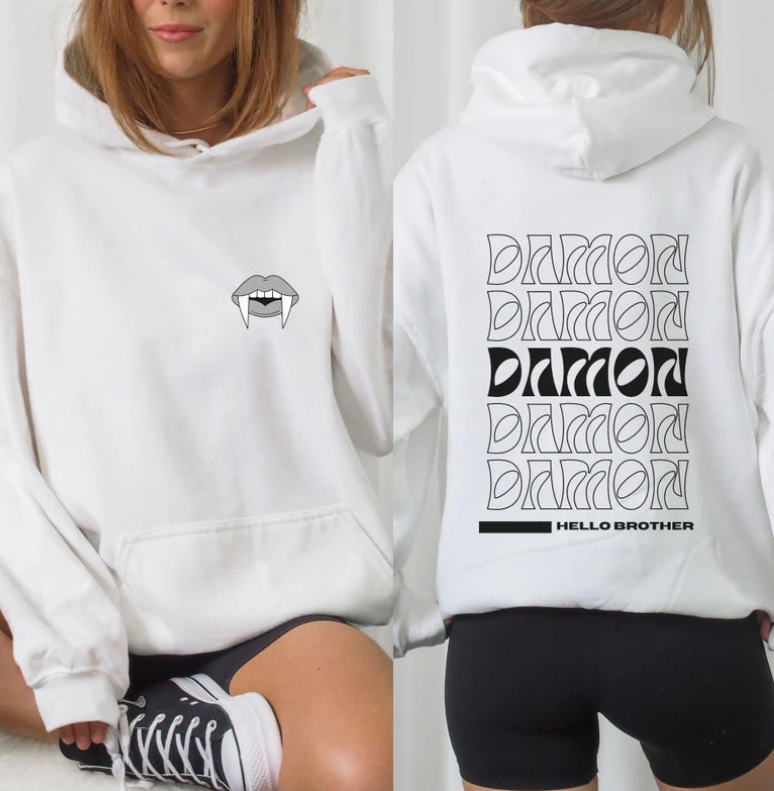 Damon Salvatore Letter Print Hoodie