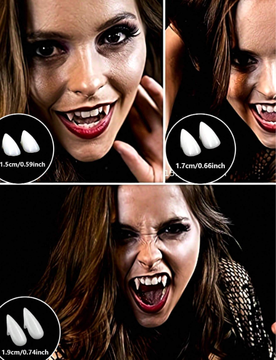 4pcs Halloween Classic Vampire Dentures Practical Joke Prop Teeth Set With Adhesive