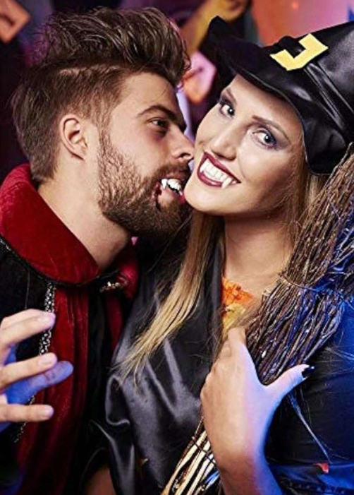 4pcs Halloween Classic Vampire Dentures Practical Joke Prop Teeth Set With Adhesive