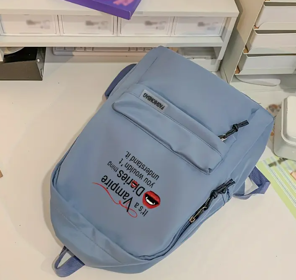 Casual Nylon Backpack with Vampire Diaries Print