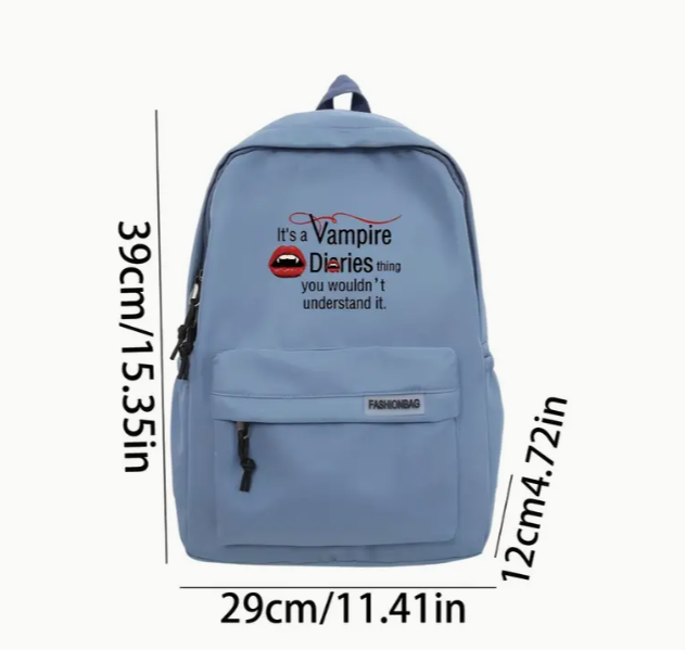 Casual Nylon Backpack with Vampire Diaries Print
