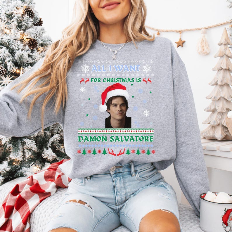 All I Want For Christmas Is Damon Salvatore, Vampire Diaries Sweatshirt,