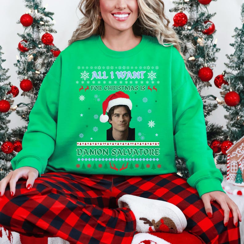 All I Want For Christmas Is Damon Salvatore, Vampire Diaries Sweatshirt,