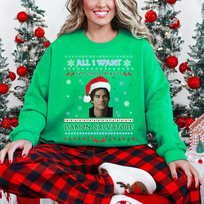 All I Want For Christmas Is Damon Salvatore, Vampire Diaries Sweatshirt,