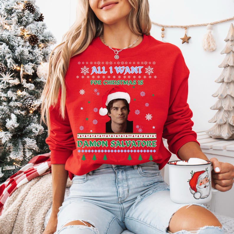 All I Want For Christmas Is Damon Salvatore, Vampire Diaries Sweatshirt,