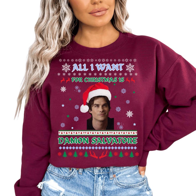 All I Want For Christmas Is Damon Salvatore, Vampire Diaries Sweatshirt,